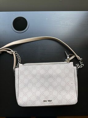 Nine West Light Beige Patterned Crossbody Bag with Chain Strap